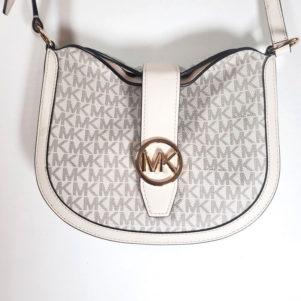 Michael Kors Women’s Crossbody Bag Small Beige Gabby Logo Print Hobo MK & Wallet - Picture 5 of 16